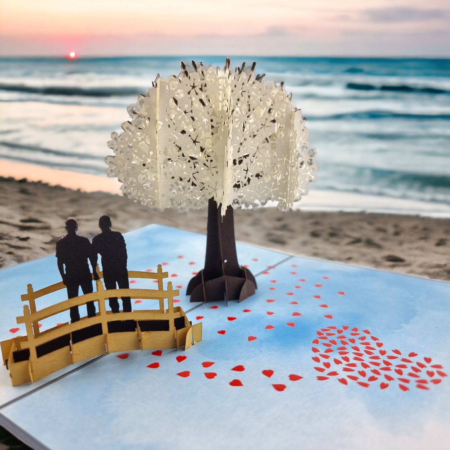 Cherry Blossom Love Scene Same Sex Male Pop-Up Card