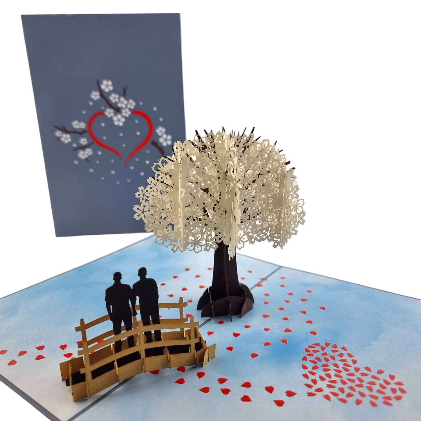 Cherry Blossom Love Scene Same Sex Male Pop-Up Card