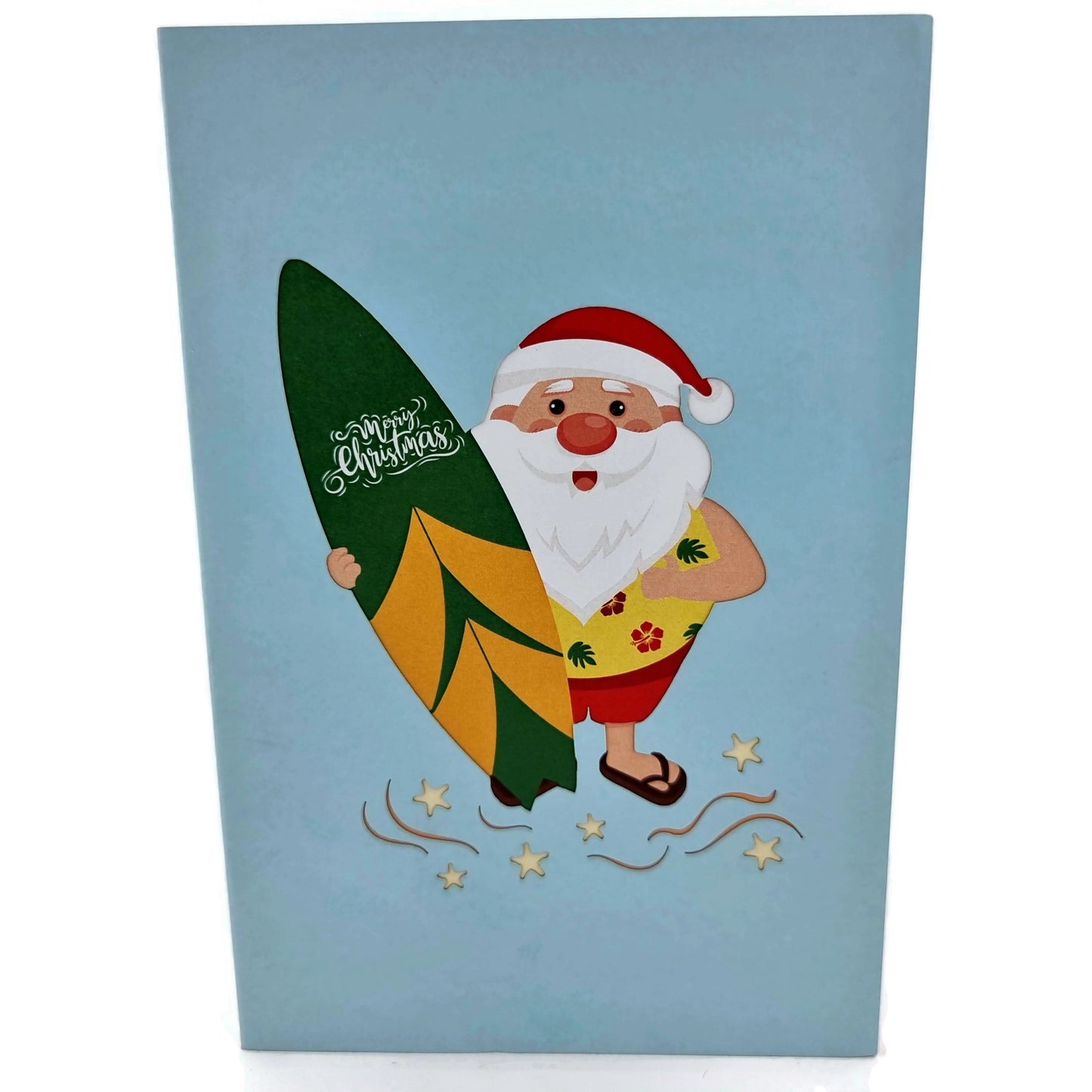 Surfing Santa Pop Up Card