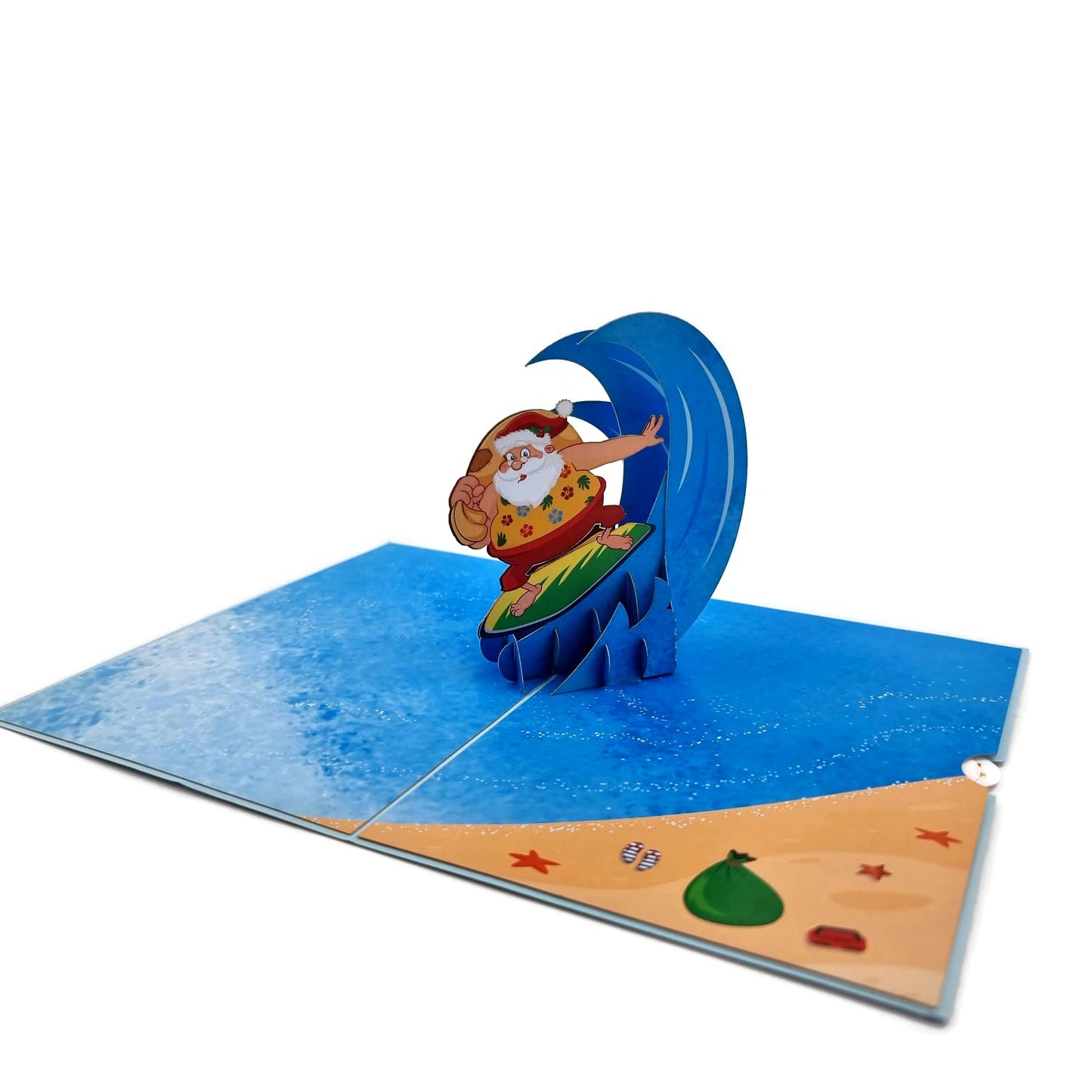 Surfing Santa Pop Up Card