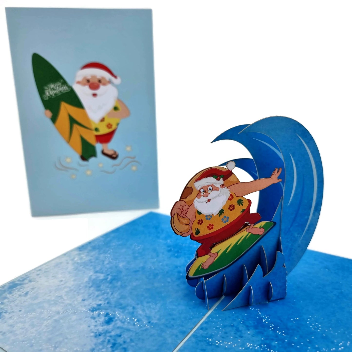Surfing Santa Pop Up Card