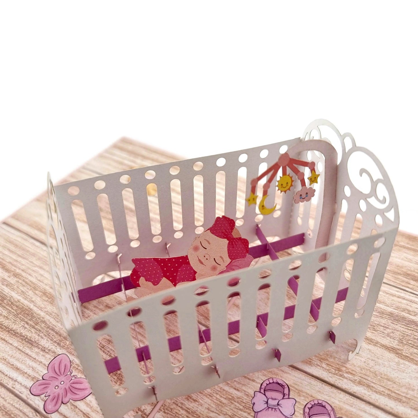 Pink Baby Cot Pop Up Card