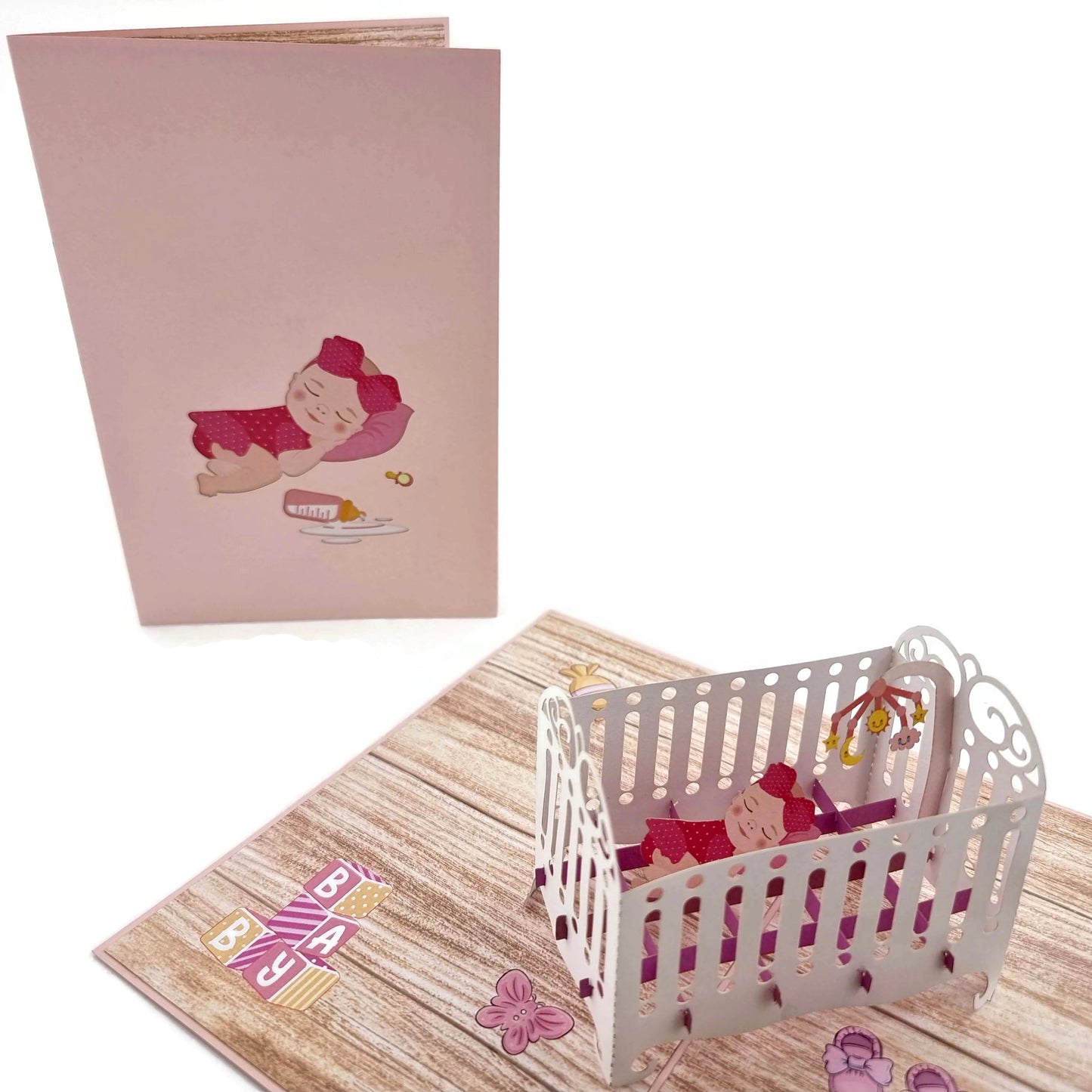 Pink Baby Cot Pop Up Card