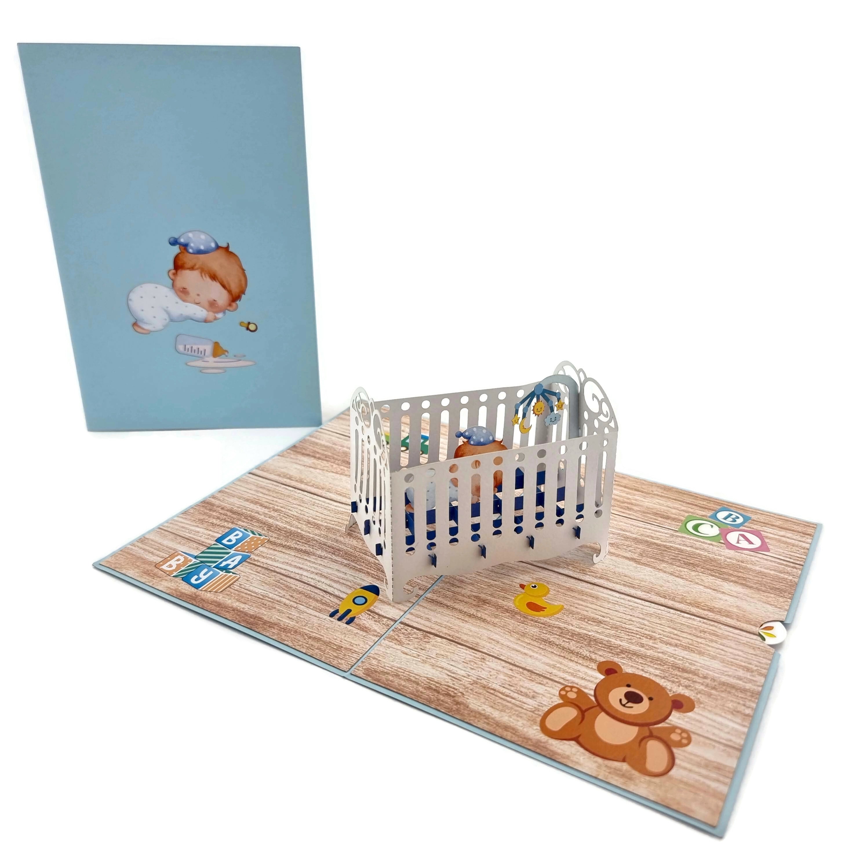 Blue Baby Cot Pop Up Card VCard