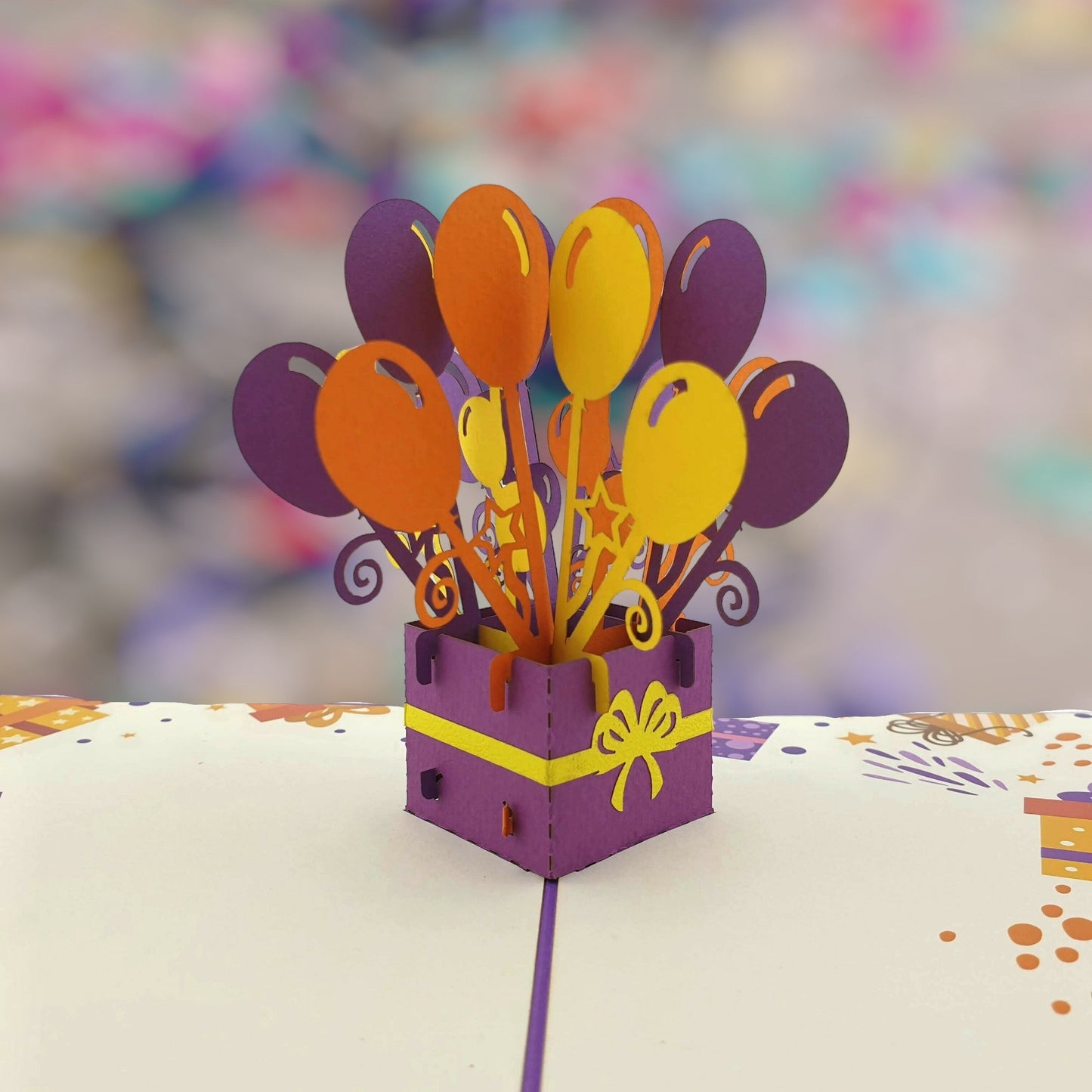 Purple Birthday Balloons Pop Up Card