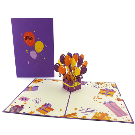 Purple Birthday Balloons Pop Up Card