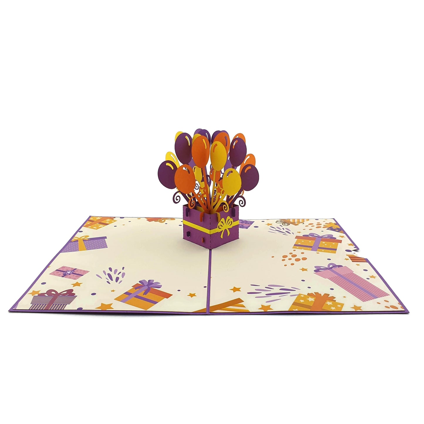 Purple Birthday Balloons Pop Up Card