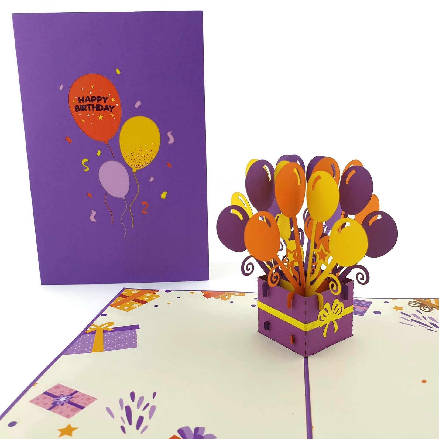 Purple Birthday Balloons Pop Up Card