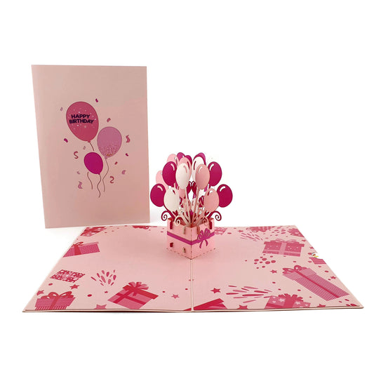 Pink Birthday Balloons Pop Up Card