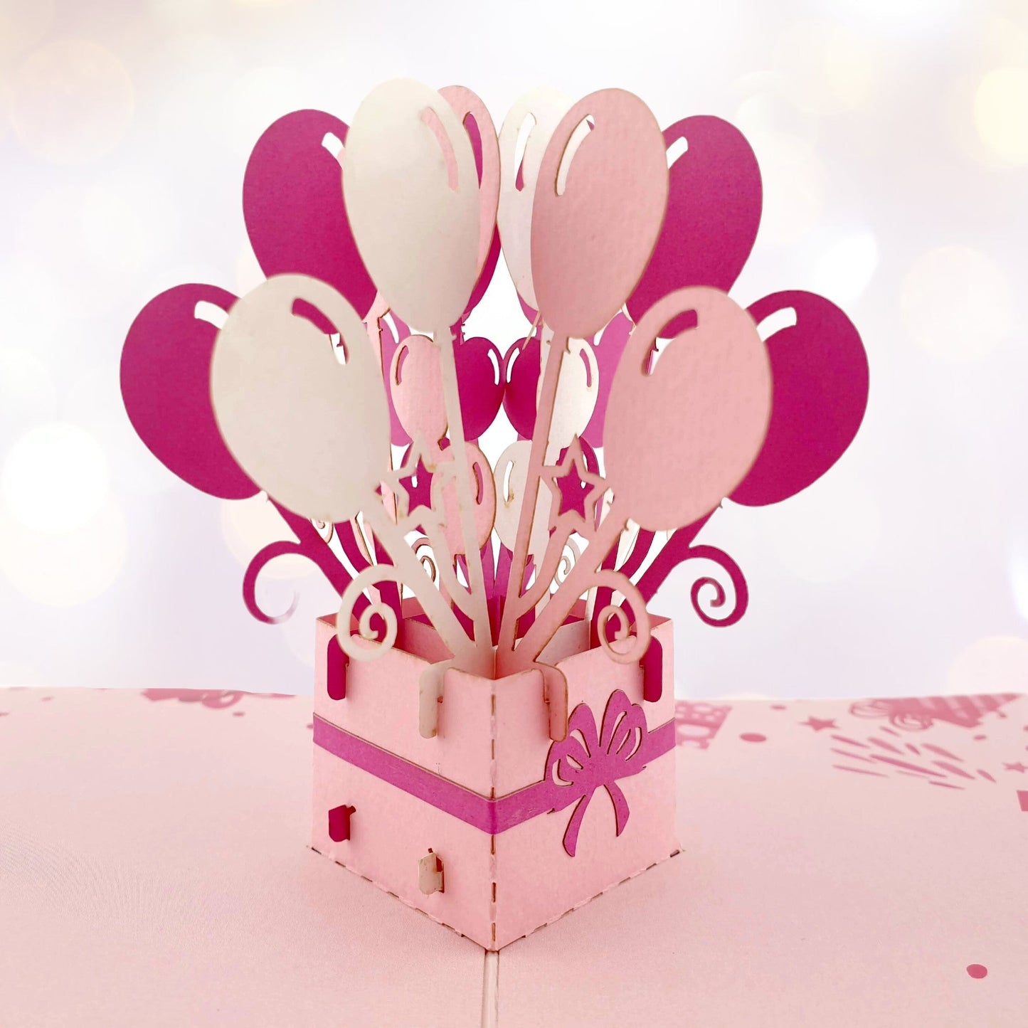 Pink Birthday Balloons Pop Up Card
