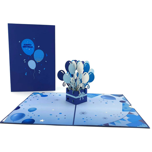 Blue Birthday Balloons Pop Up Card