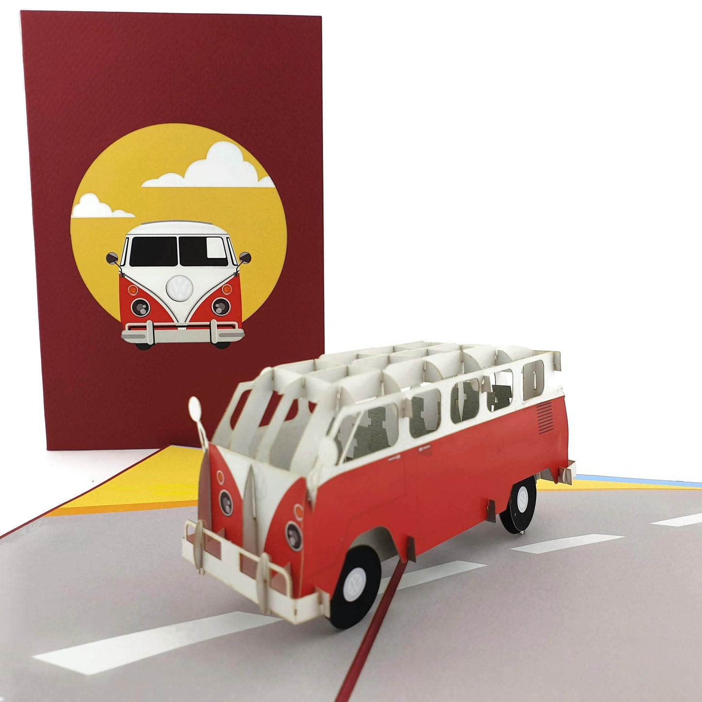 Red Kombi Van Pop Up Card