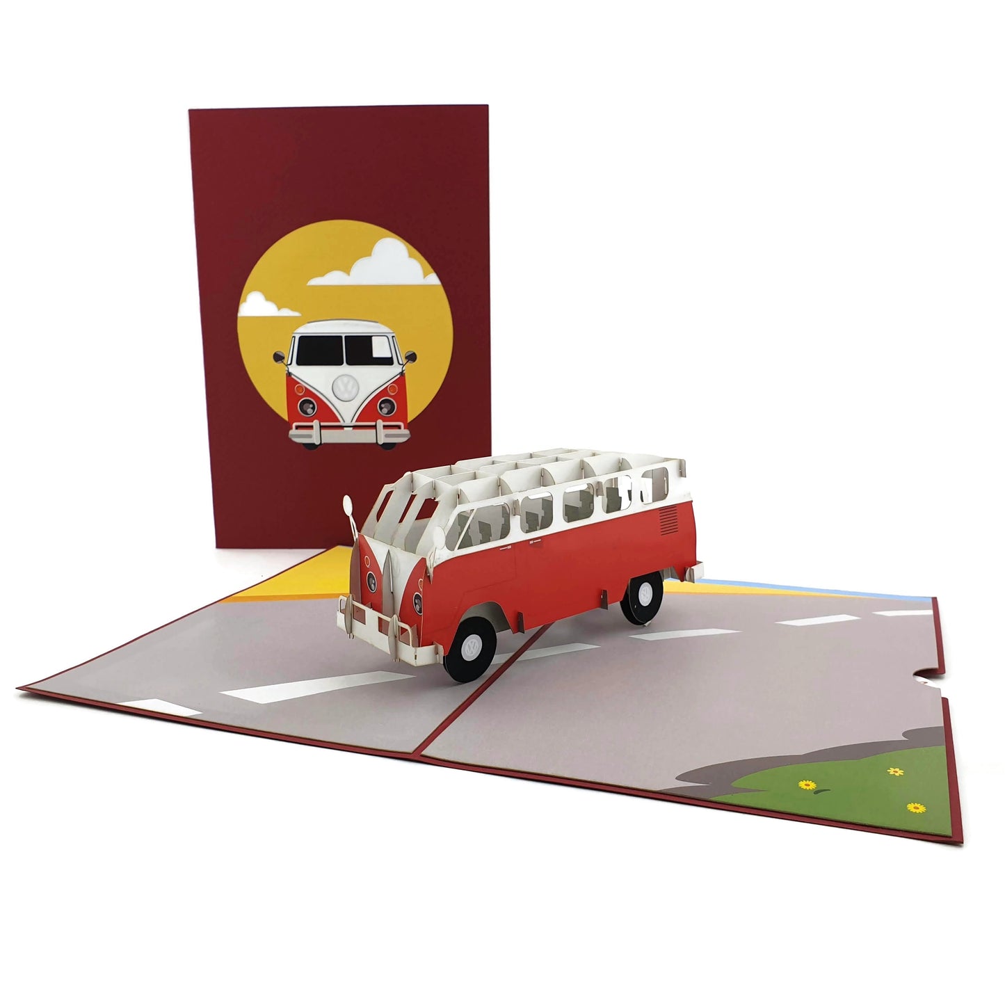 Red Kombi Van Pop Up Card