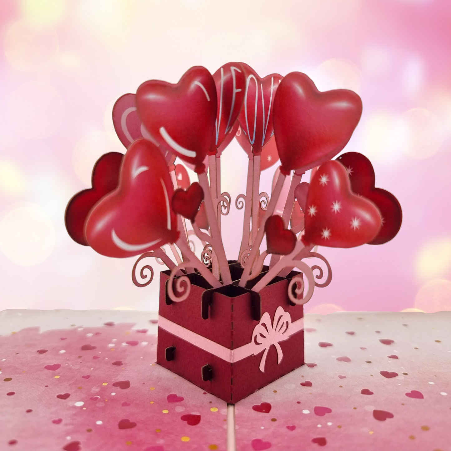 Love Heart Balloons Pop-Up Card