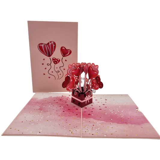 Love Heart Balloons Pop-Up Card