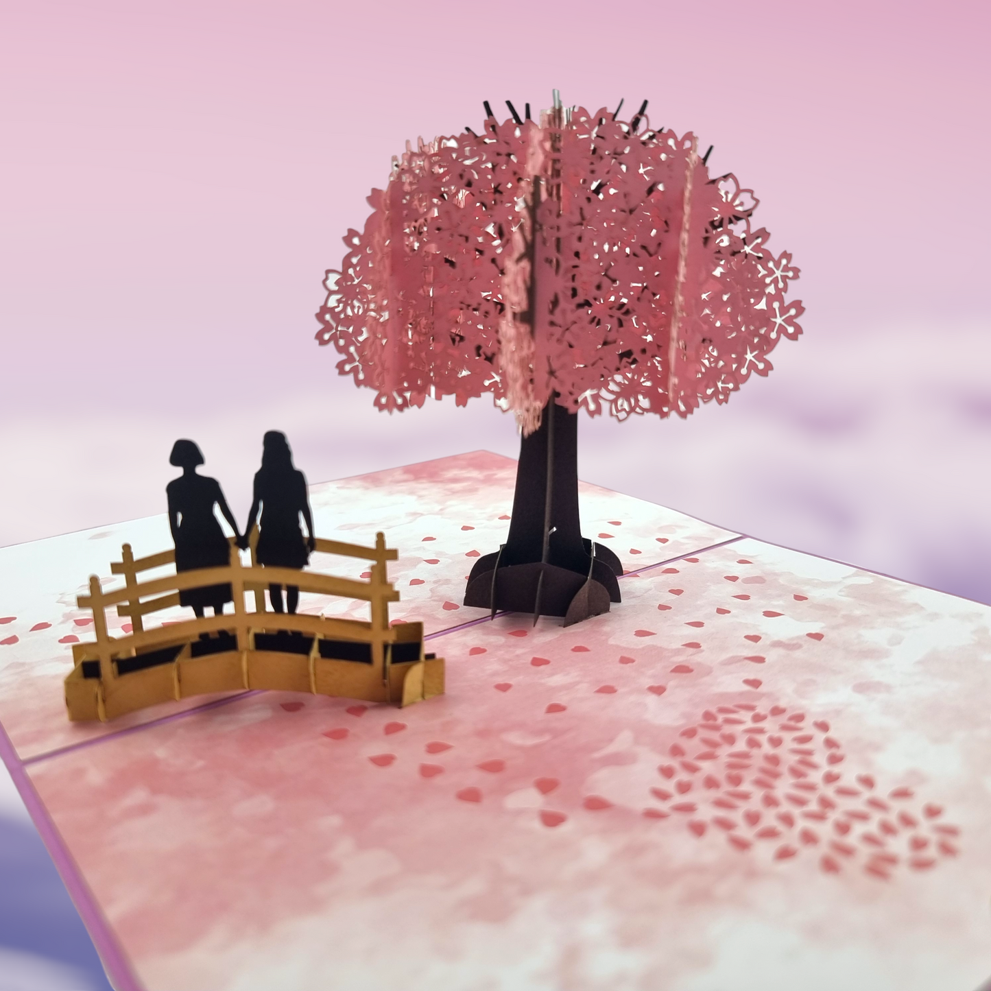 Cherry Blossom Love Scene Same Sex Female Pop-Up Card