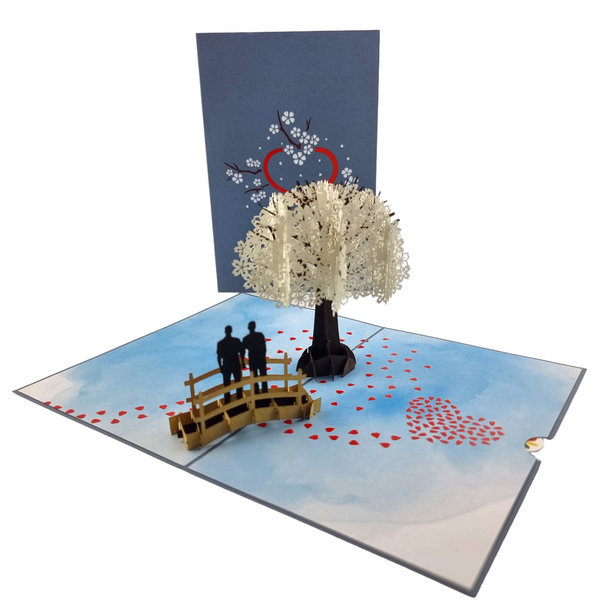 Cherry Blossom Love Scene Same Sex Male Pop-Up Card
