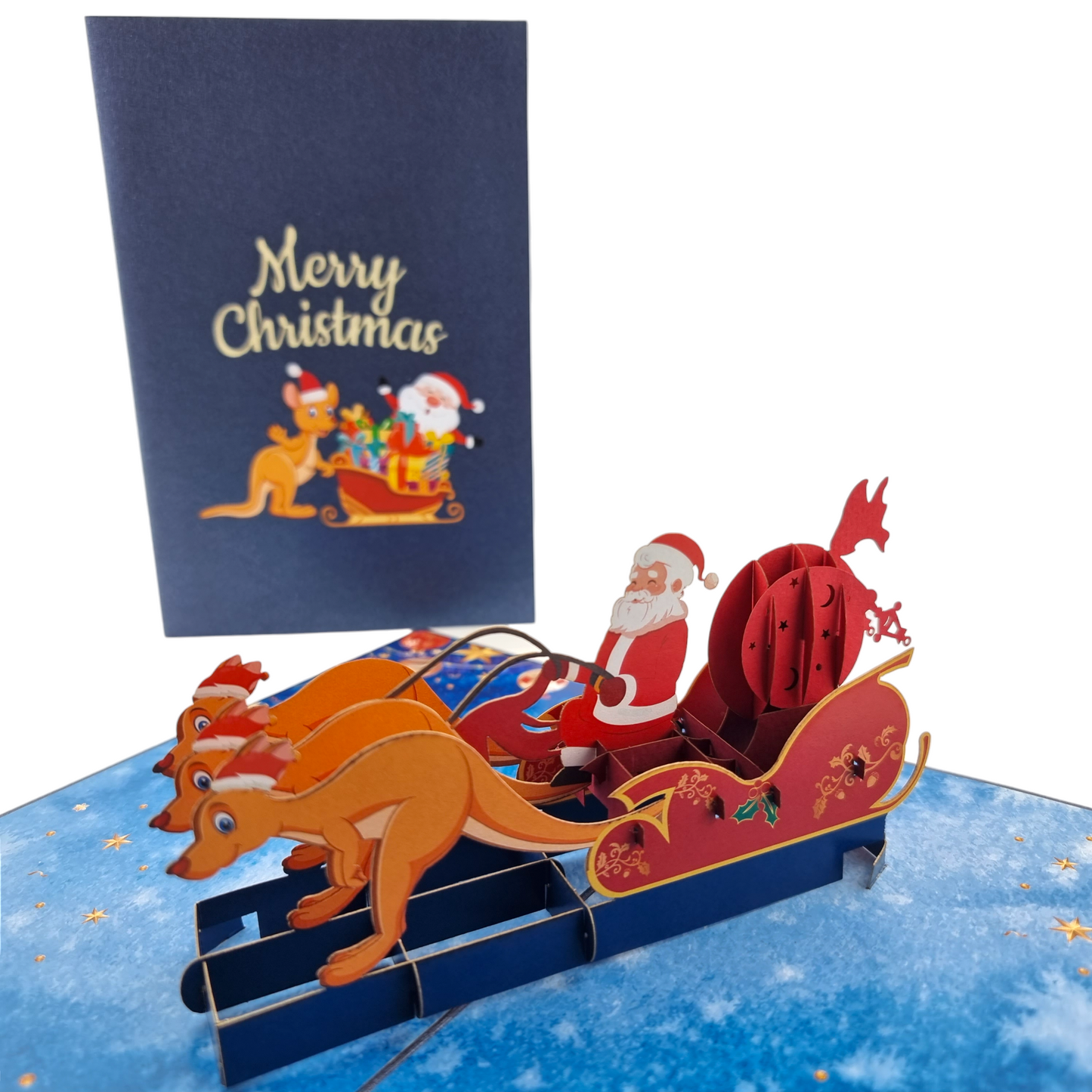 Kangaroo Xmas Sleigh Pop Up Card