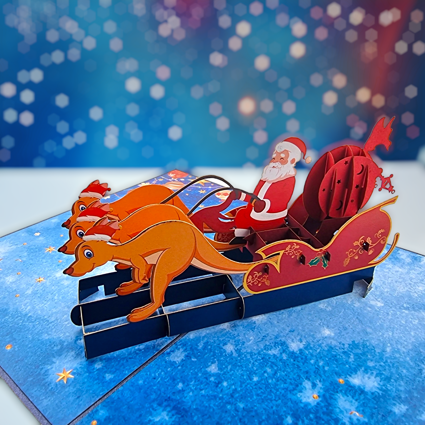 Kangaroo Xmas Sleigh Pop Up Card