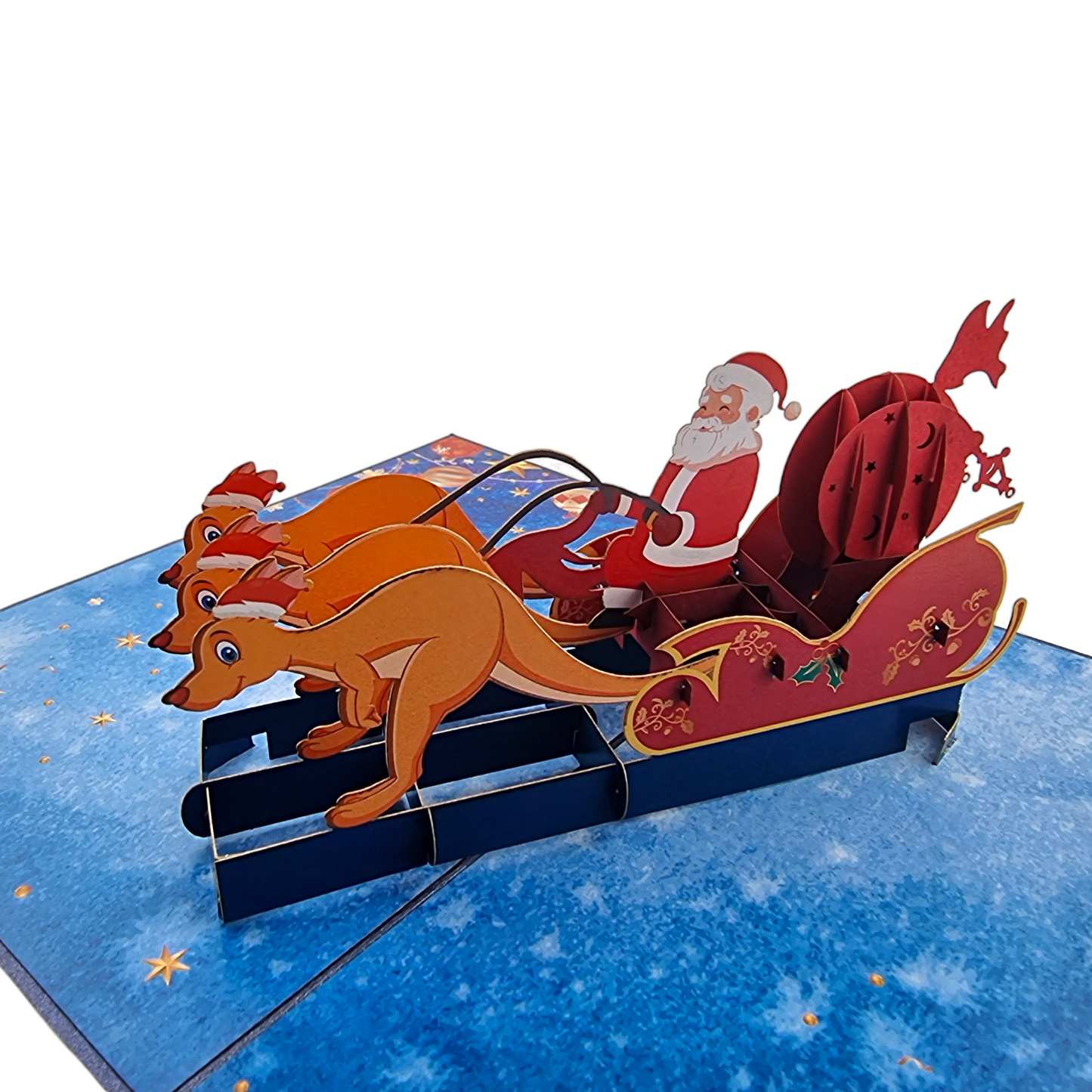 Kangaroo Xmas Sleigh Pop Up Card