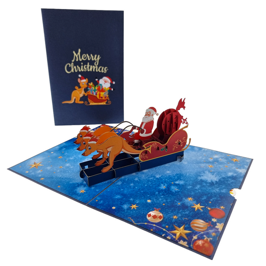 Kangaroo Xmas Sleigh Pop Up Card